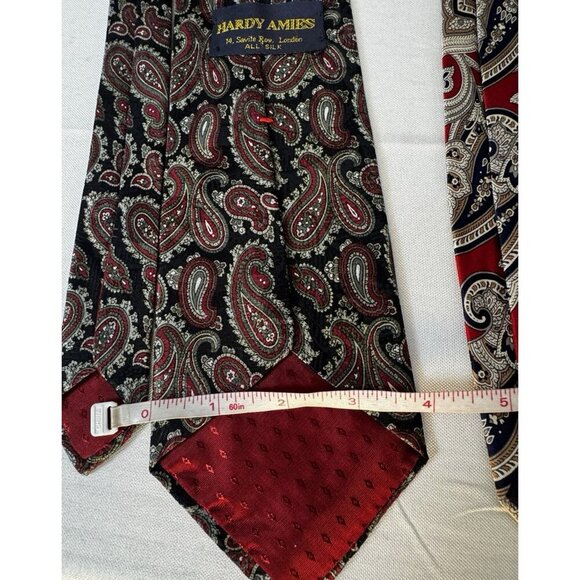 Hardy Amies Mens Tie Set Of 3 Red Navy Paisley Silk Heritage Old Money Preppy - Picture 11 of 14